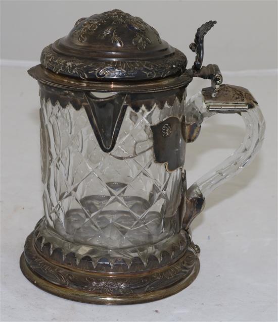 A German facetted glass and silver mounted flagon, late 18th century, height 18cm (7in.)